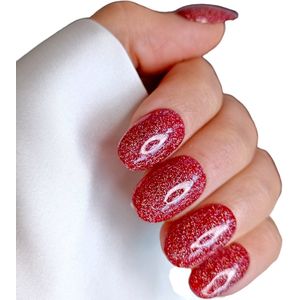 SD Press on Nails - B-63 - Plaknagels - Nagelset 20 Nagels - Rood glitter - Gellak - Nagellak - Kort Rond - Nageltips - Nepnagels met Lijm - Kunstnagels - Nail Art - Handmade - Valse nagels - Nagelvijl - Accessoires - Nepnagels