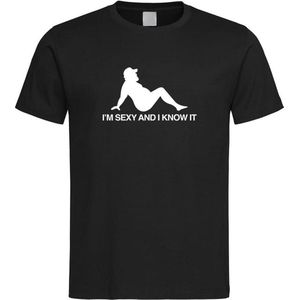 Zwart T Shirt met  "" I'M Sexy and i Know It "" print Wit size XL