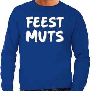 Feest muts sweater / trui blauw met witte letters voor heren -  fun tekst truien / grappige sweaters S