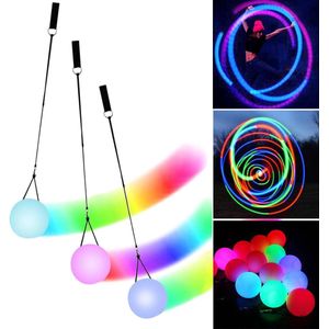 3 stuks glow-poi-ballen met regenboogkleuren en stroboscoopeffect - Verbeterde led-poi voor beginners en professionals met verstelbare dubbele lussen
