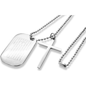 Amanto Ketting Djacky - 316L Staal - Dogtag - Kruis - 46x28mm - 70cm
