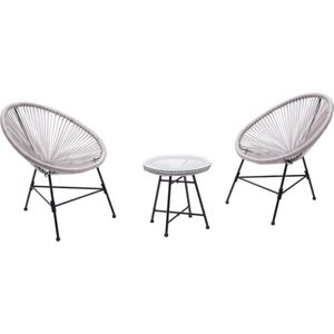Concept-U - Tuinmeubels 2 ronde fauteuils en lichtgrijze salontafel ACAPULCO