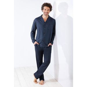 Blauwe doorknoop herenpyjama Hajo - Blauw - Maat - 52