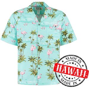 Hawaii Blouse Mannen - Shirt - Hemd - 100% Katoen - Overhemd Heren Korte Mouw - Made in Hawaii ""Flamingo's"" Maat XL