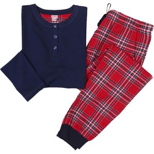 La-V pyjama sets voor jongens met geruite flanel broek en henlay kraag shirt - Donkerblauw / Rood 140-146