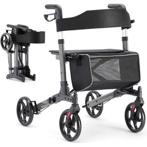 Opvouwbare Rollator met Zitting voor Senioren - Lichtgewicht Aluminium en Verstelbare Hoogte