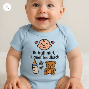 Romper “Ik huil niet” – Blauw – Unisex 6-12 Maanden – Schattig Tekst Rompertje als Kraamcadeau