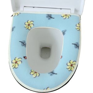 Set van twee toiletbrilhoezen, zacht en wasbaar, met een klein bloemenpatroon, universeel ritsontwerp, geschikt voor gebruik in de winter en ovale toiletten, dikke fleece voering - blauw en roze.