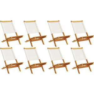 vidaXL - Tuinstoelen - 8 - st - inklapbaar - massief - hout - en - stof - crèmewit