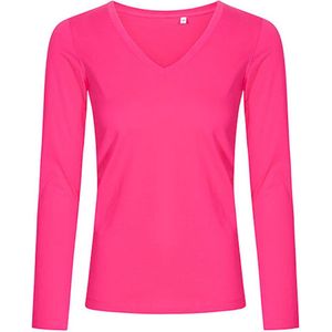 Women's V-hals T-shirt met lange mouwen Bright Rose - XXL