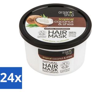 24 x Organic Shop - Haarmasker Coconut & Shea - Verzorgend en Voedend - 250 ml - Haar Masker - Kokosnoot - Sheaboter - Hydraterend - Voedend