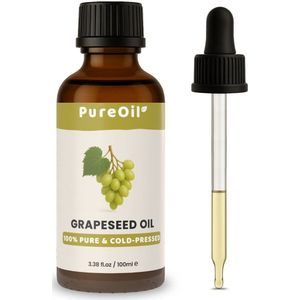 PureOil - Druivenpitolie - 100ml - 100% Puur & Vegan - Druivenpitolie Koudgeperst - Voor Haar | Huid | Gezicht | Scalp | Nagels - Haarolie - Massage Olie