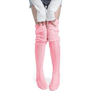 Sokken - Kniekousen dames - Dames winter gebreide overknee sokken - Laarssokken - Dames gebreide warme sokken - Laarssokken - Dames warme sokken - Winter lange sokken - Winter warme beenwarmers - Warme kniekousen - roze