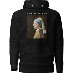 Johannes Vermeer 'Meisje met de Parel' (""Girl with a Pearl Earring"") Beroemd Schilderij Hoodie | Unisex Premium Kunst Hoodie | Zwart | M