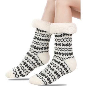Vloer sokken - Warme Wintersokken - Sokken voor Binnen - Pantoffels voor bij de open haard - Warme Antislip Huissokken Volwassenen - Antislip Slippersokken voor- Dikke Pluche Sokken - Tapijtsokken - Thuis Sokken-Wit- mannelijk 40-45