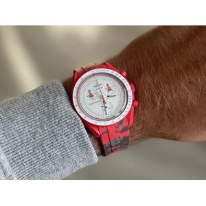 20mm Curved rubber strap Digital Camo Red Omega x Swatch Moonswatch - Gebogen rubber horloge band