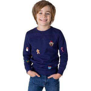 OppoSuits Deluxe X-Mas Icons - Navy - Kids Kerst Sweater - Kersttrui - Xmas - Blauw - Maat 8 Jaar