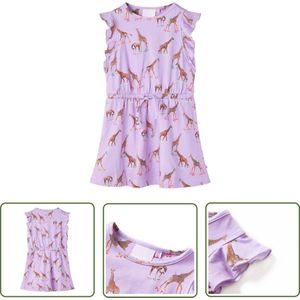 vidaXL Meisjesjurk - Kinderjurk - Kinderjurk met mouwen met ruches en trekkoord 116 lila - Lila Jurkje - Kindermode - Zomerjurk