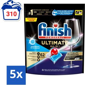 Finish Powerball - Ultimate All in One - Vaatwastabletten - Met Bicarbonaat - 62 Capsules - Bulkverpakking - 5 stuks
