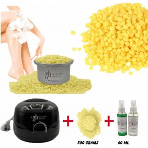 Guardian Beauty Wax Warmer SET - Ontharingset - Zwart - 500g Honing Harde Wasbonen - 60ml Pre en Na Wax Spray - Met Gratis 20 stuks Spatels