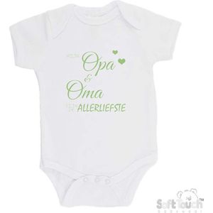 100% katoenen Romper ""Mijn opa & oma zijn de allerliefste"" Unisex Katoen Wit/sage green (saliegroen) 68/74