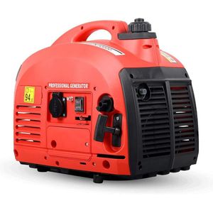 Powertech® PT2000 Benzine Aggregaat - Max. 1200 W - Benzine Generator - 4.1 Liter Tank - Ideaal voor Kamperen - 2 Takt Motor - Rood