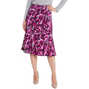 Uitlopende rok tot halverwege de lengte in glanzende garenprint