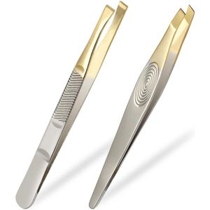 Pincet Epileer Set - Tweezers - Slanted En Puntige Vorm Voor Nauwkeurig Wenkbrauw & Splinter Verwijdering - 2 Stuks - Reizen+Zwart