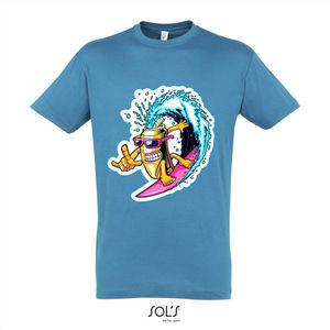 T-Shirt 1-121 Cartoon surfend blikje - S, aquablauw