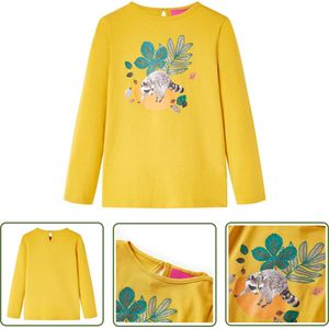 vidaXL Lang Mouwen - Kinderhemd - Kindershirt met lange mouwen 140 okerkleurig - Meisjes Hemd - Jongens Hemd - Oker Kleurtje