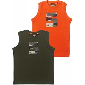 Per twee singlet, korte mouw jongens shirt uit onze Active Wear Collectie-Khaki groen en Oranje maat 176
