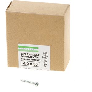 Hoenderdaal Spaanplaatschroef verzinkt cilinderkop PZ2 voldraad 4.0X30 (per 200 stuks)