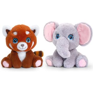 Keel Toys - Pluche knuffels combi-set dieren rode panda en olifant 25 cm