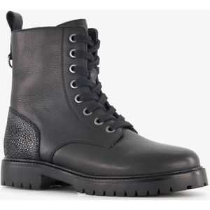 Groot leren meisjes veterboots met glitters op de hiel zwart - Maat 31