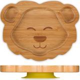 Relaxdays kinderbord met zuignap - leeuw - 3 vakjes - vakjesbord - babybord - bamboe bord