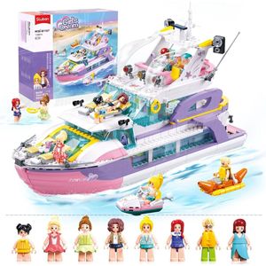 Sluban - Mega jacht cruise incl. 8 mini figures | City friends | Icons model boot | Technic creator speelgoed | Expert schip bouwpakketten voor kinderen | compatibel met lego mould king | Classic ideas modelbouw | incl. elementensplitser | 1108 bloks