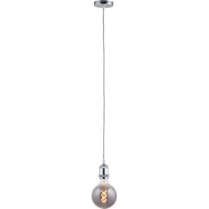 Pendel Chroom - Inclusief Lichtbron Rookglas - Vintage - 1.5m Snoer - Met Plafondkap