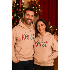 Perzik Kerst Hoodie – Unisex Trui met Tekst ‘KERST’ – S - Perfect voor de Feestdagen