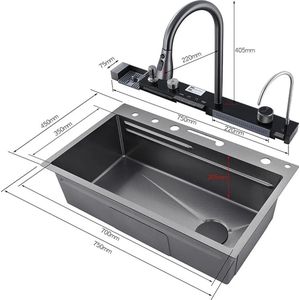 Rain Faucet - Wasbak - Spoelbak - Spoelbak Keuken - Wastafel - Gootsteen - Spoelbak Zwart - Spoelbakken - Inbouw Wasbak - Design - Modern - 304 RVS Gootsteen