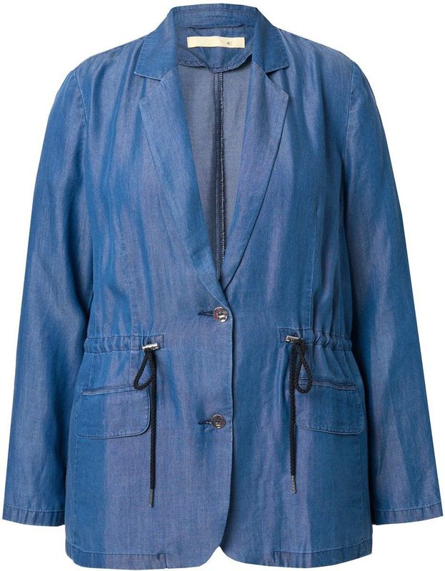 MIAMODA - Dames - Blazer A-lijn lyocell trekkoord in de taille - Blauw denim - Maat 42