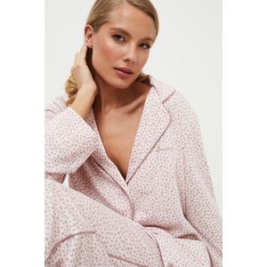Dames pyjama Lara-lange mouwen-katoen-modal mix-roze met hartjes-maat L