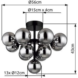 Plafondlamp GRAPPY ø56CM G9 Matt zwart 13-Lichts Smoked