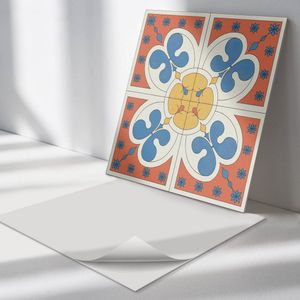 Wallfluent Vinyl Wandpaneel - Stijlvol bloemenpatroon Wandpaneel PVC - 50 cm x 50 cm - Blauw Vinyl Wandpaneel - Set van 4 - Vierkant Wandbekleding Vinyl - Texturen Wandpaneel - Zelfklevend Wandpaneel - Wandpaneel Keuken en Badkamer