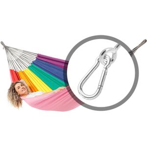 Luilak 2 persoons hangmat met bevestigingsset - 100% Katoen - 350x160cm - 160kg draagkracht - binnen & buiten - Roze