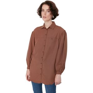 Trendyol Zwart Basic Geweven Overhemd Met Ballonmouwen En Lang Achterzakdetail Tctss21Go0976