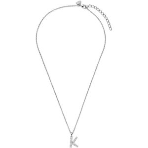 New Bling - 9NB-1455-K - zilveren ketting met letter K - zirkonia steentjes - 925 sterling silver - rhodium plated