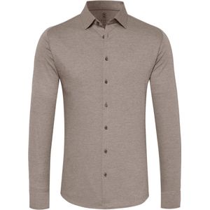 DESOTO slim fit overhemd - stretch pique tricot Kent kraag - roestbruin - Strijkvrij - Boordmaat: 47/48