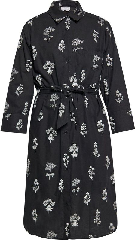 usha - Midi Jurk - Katoen - Met Bloem Borduursel - Met Ceintuur