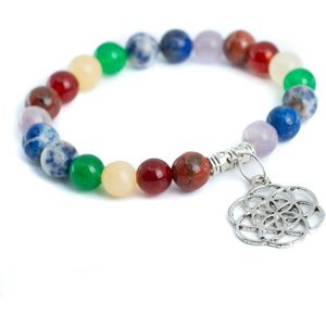 Edelsteen Armband 7 Chakra met Bloem des Levens – 8 mm