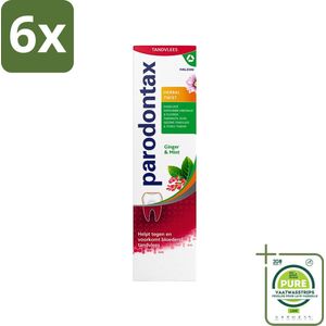 Parodontax - Tandpasta - Herbal Twist - Ginger & Mint - 75 ml - Voordeelverpakking - 6 stuks - Tandpasta - Tandvlees